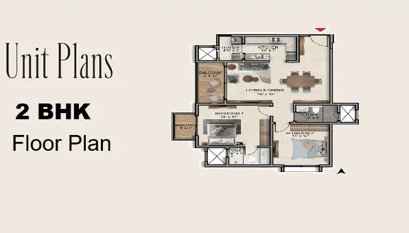 Prestige Battersea 2 BHK Floor Plan